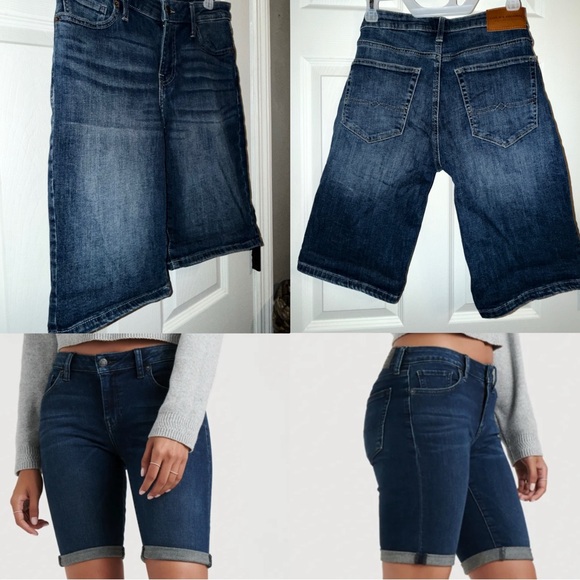 Lucky Brand Pants - Lucky Brand Bermuda Jean Shorts | Dark Wash Denim w/ Tan Logo Patch
